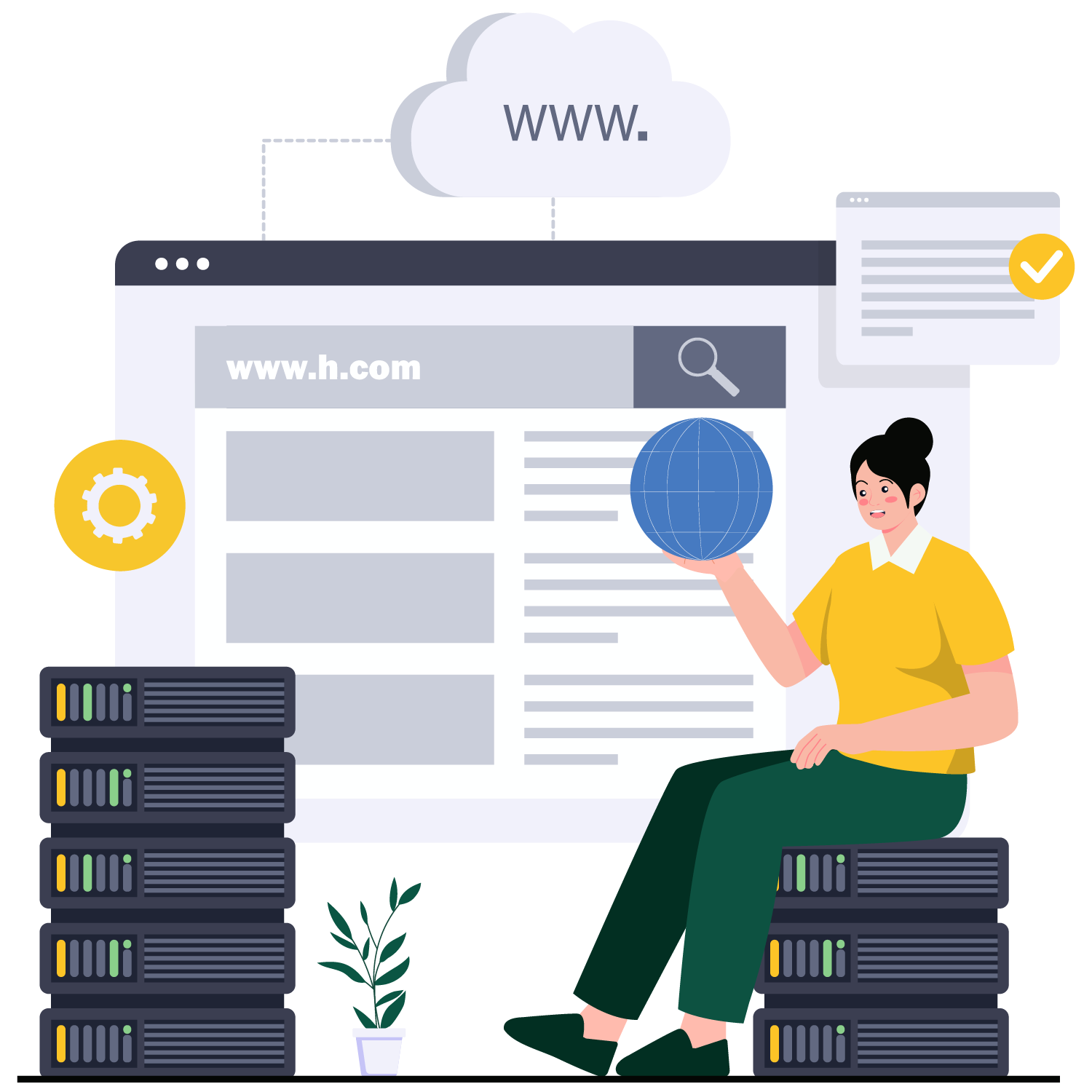 Web hosting and domain server infrastructure illustration
